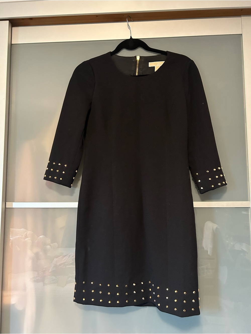 Michael Kors Black Sheath Dress with Gold Studs